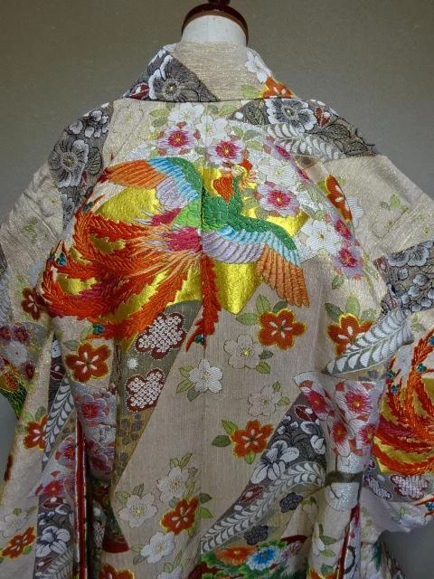 Antique Bridal Dress Iro-Uchikake Pure Silk Japanese Kimono from japan
