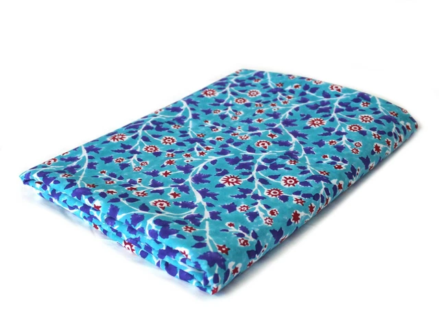 4.6m Indien Rayé Turquoise Handmade Coton Imprimé Femme Couture Tissu