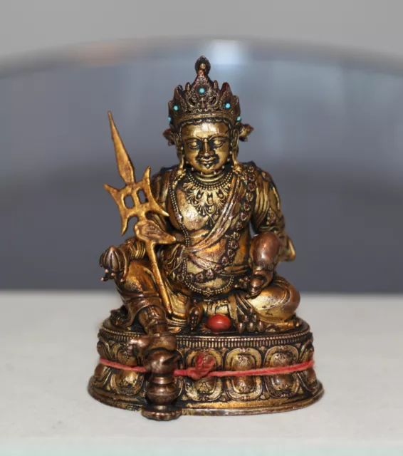 Antique Chinese Tibetan gilt bronze Buddha & script, 18th century, Qing Dynasty.