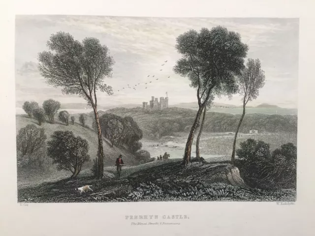 1836 Antique Print; Penrhyn Castle, Bangor, Gwynedd, North Wales after David Cox