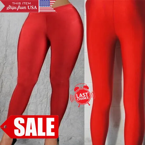Small Bright Solid Red Bodycon Costume Womens Slim Tight Leggings Printed Pants