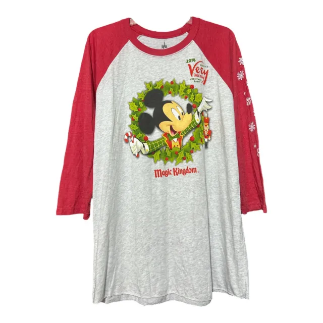 Disney Parks Womens Red Grey 2018 Mickey's Very Merry Christmas Party T Shirt XL