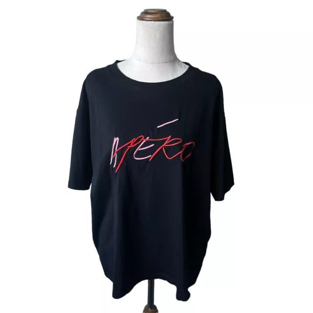 Apero Women’s Tshirt Plus Size 3X Black Embroidered Pink Red Relaxed Fit