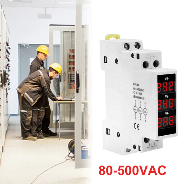 Din Rail Mount Three-Phase Voltage Meter AC 80-500V Mini Modular Voltmeter New