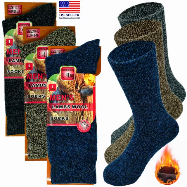 3 Pairs Mens Winter Heavy Duty Merino Lambs Wool Warm Thermal Boots Socks 10-13