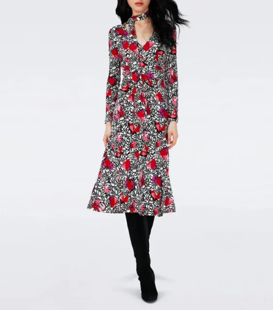 Diane von Furstenberg V-neck Floral Long Sleeve Midi Dress