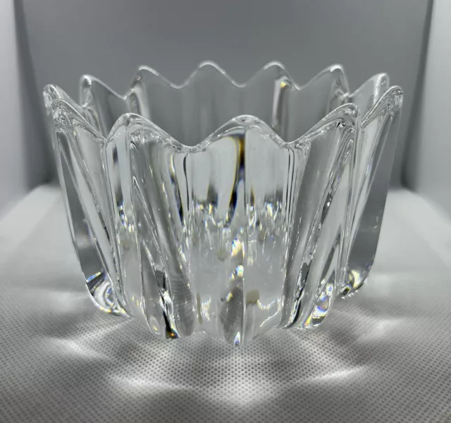 Vintage ORREFORS Sweden Jan Johansson Crystal Glass FLEUR Bowl Signed D12cm 80s