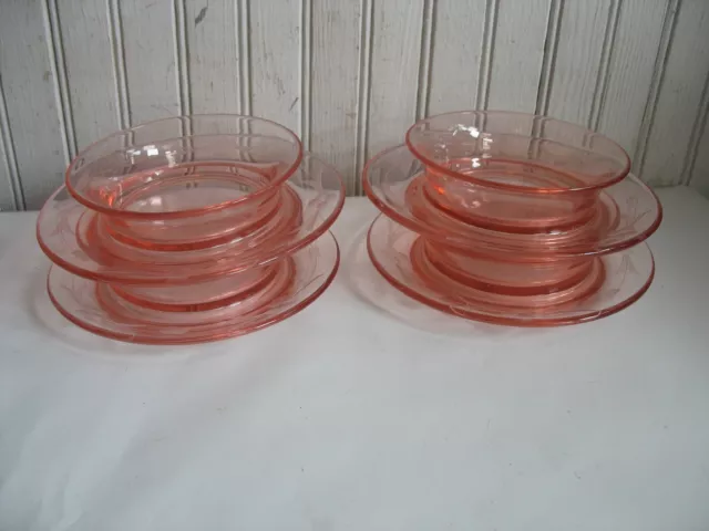 S/4 US Glass Tiffin 8133 Pink Depression Glass Breakfast Cereal Bowl Etched