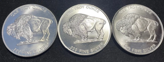 3x 1-ozt Silver Bullion Rounds 0.999
