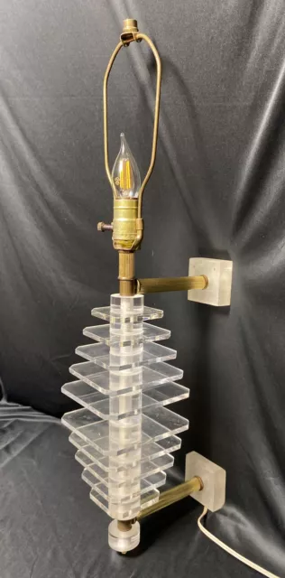 Vintage Mid Century Modern Stacked Lucite Wall Sconce Lamp Brass