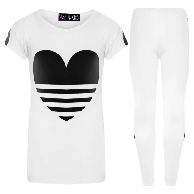 Bambine Top di Design Cuore Stampa T Shirt Maglietta & Moda Set Leggings 7-13 Yr