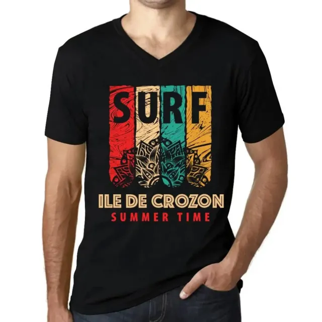 ULTRABASIC Homme Tee-Shirt Col V Surf D'Été Sur L'Île De Crozon Summer Time