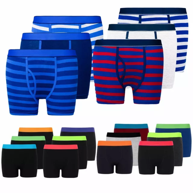12 Pairs Kids Boys Boxers Neon Stripe Shorts Cotton Trunks Underwear Underpants