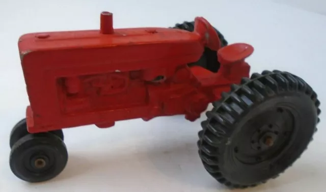 Vtg Die Cast Metal red Tractor Plastic black Wheels Parts clipped paint