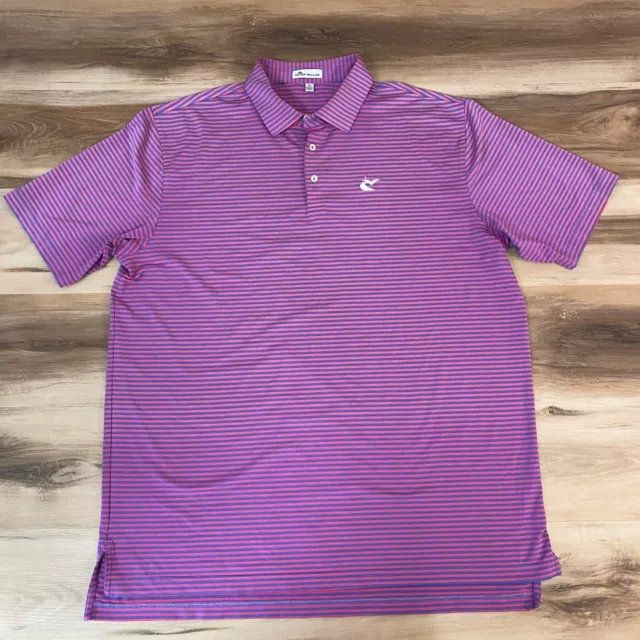 Peter Millar Polo Shirt Mens XL Pink Competition Stripe Stretch Jersey