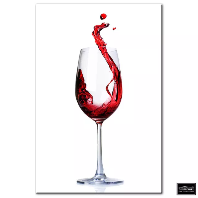 Food Kitchen Red wine Glass  BOX FRAMED CANVAS ART Picture HDR 280gsm