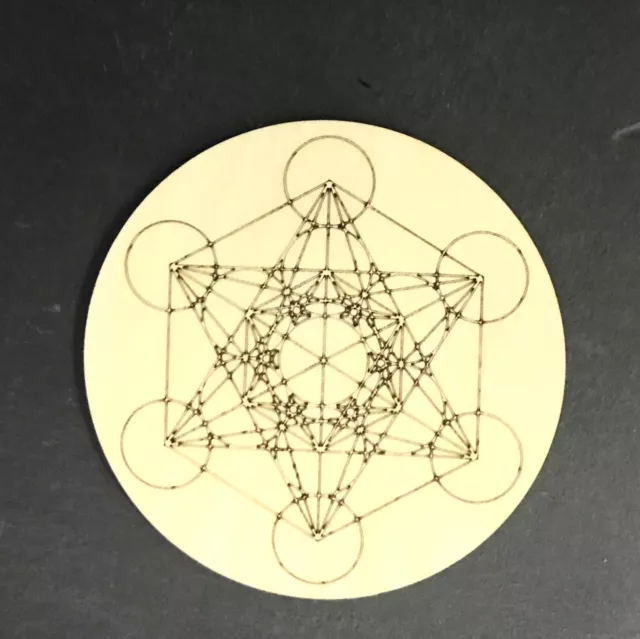 Metatron Cube Seed of Life Crystal Grid Round In Wood