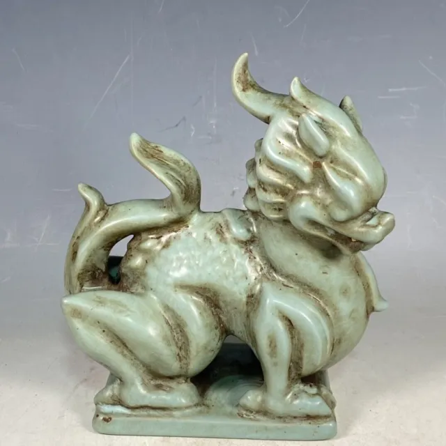 7.4" old antique song dynasty guan kiln ru porcelain unicorn paper weight statue