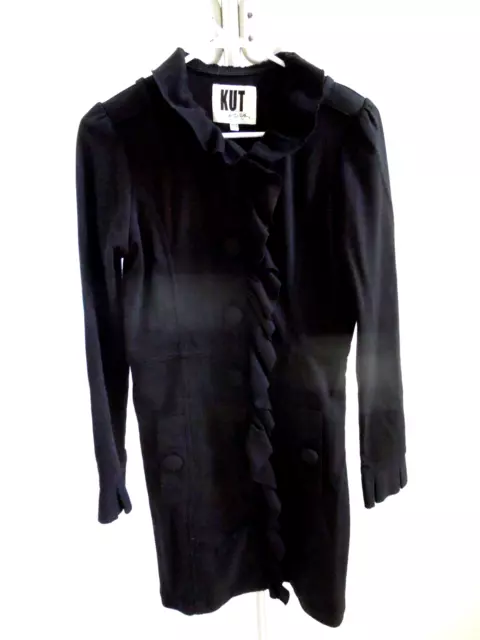 KUT from the Kloth Women's Long Ruffle trim Black Button Up Jacket Coat. Size S