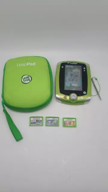 LeapFrog LeapPad2 Explorer Green Tablet W/ Stylus Case & 3 Games -Cleaned Tested