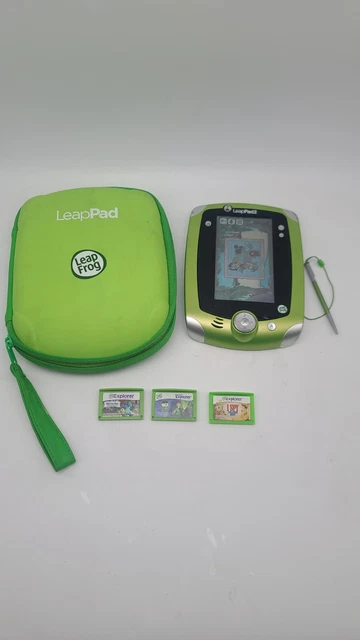 LeapFrog LeapPad2 Explorer Green Tablet W/ Stylus Case & 3 Games -Cleaned Tested
