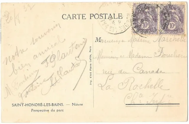ST-HONORÉ-LES-BAINS 58 Le Parc CPA écrite à Mme Marchetti de La Rochelle ~1930 2