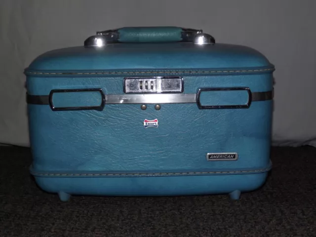 Vintage Retro Small Hard Case Luggage Travel Master Blue Makeup/ Mirror /  Sears