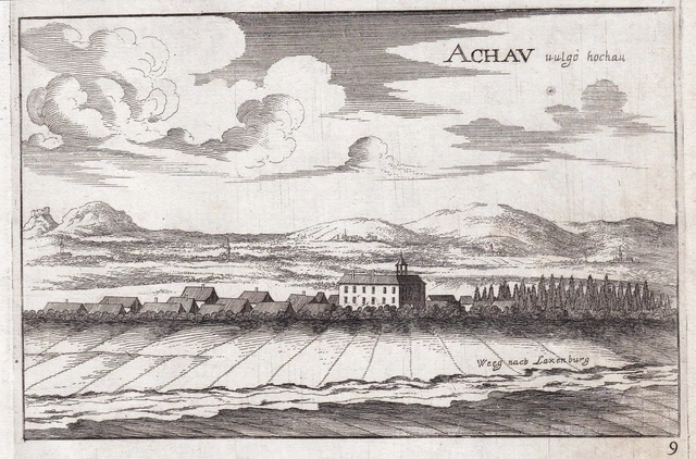 Castello Achau Mödling Incisione Stampa Antica Vischer Bassa Austria 1672