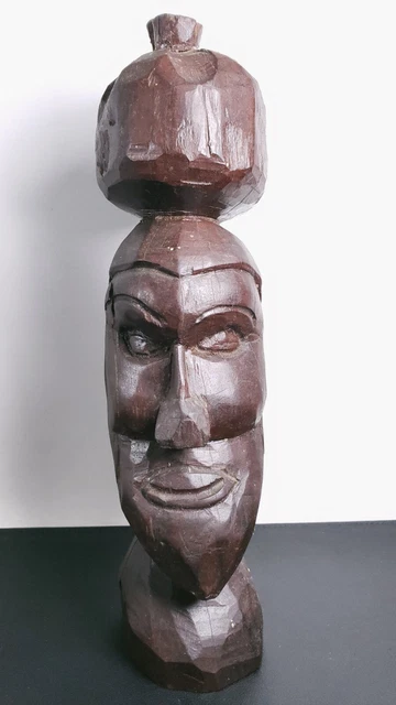 Vtg Hand Carved Wood Figure Tribal Man Tiki Bar Primitive Wooden Spirit 13" Tall