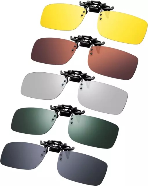5 Pack Clip On Polarized Flip Up Sunglasses Night Driving Glasses for Women Men