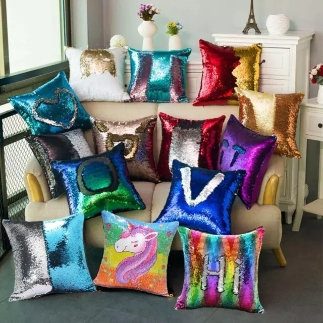 Reversible Shiny Color Change Mermaid Sequined Cushion Cover Throw Pillow Case