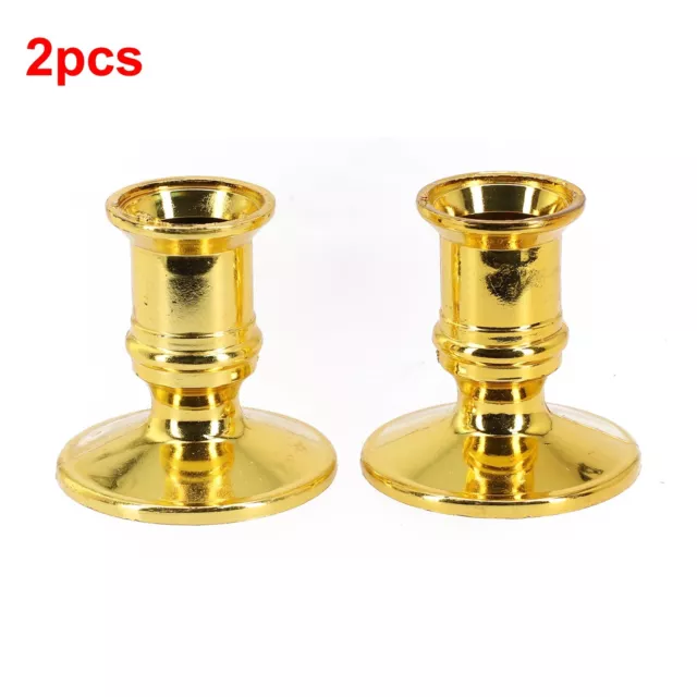 Small Brass Plated Candlestick Holders for Standard Taper Candles in Gold