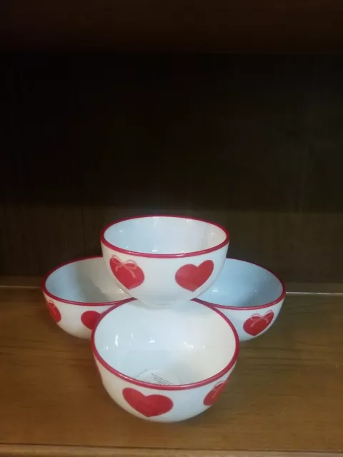 Serving Ceramic Valentine Heart Red White SMALL  Appetizer Dip Bowls Set of 4