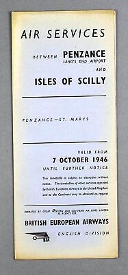 Bea British European Airways Penzance & Isles Of Scilly Timetable October 1946