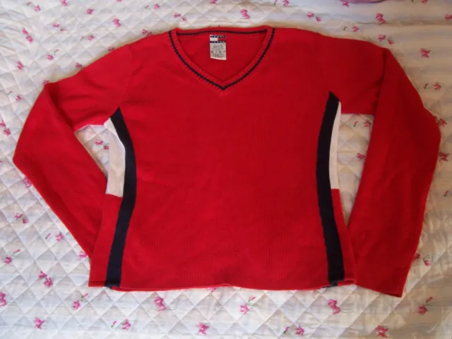 Tommy hilfiger jeans maglione cotone rosso unisex 12-14 anni tg S maniche lunghe