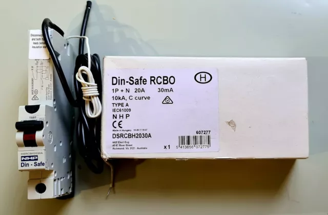 NHP TERASAKI 20A 30mA RCD 10kA C-Curve RCBO Din-Safe 1P+N DSRCBH2030A