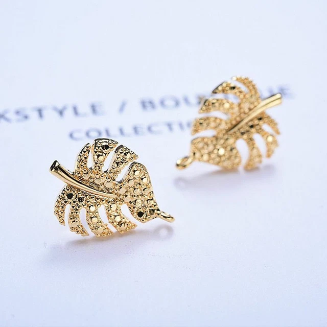 6 Pcs Leaves Stud Earrings 24K Gold Color Brass Leaf Clip DIY Jewelry Minimalist