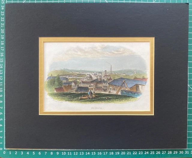 1860 Antique Print; Redruth, Cornwall after George Townsend