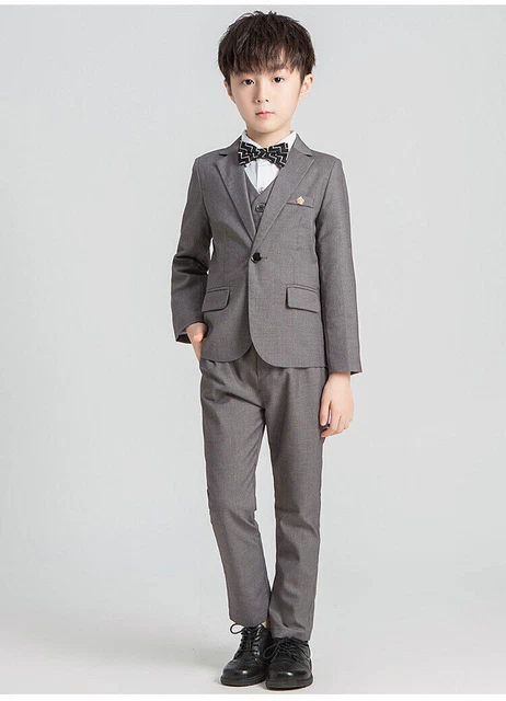 Toddler Boy Teen Suit Vest Shirt Pants Bow tie Wedding Formal Perform Tuxedo Set