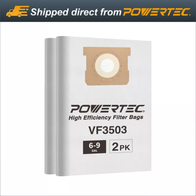 POWERTEC 75016 Filter Bags for RIDGID/WORKSHOP Wet/Dry Vacuum VF3503 - 2/PK