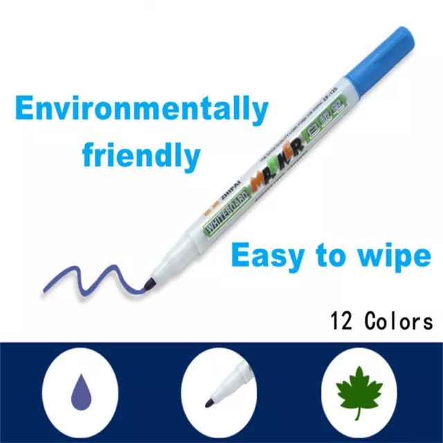 12 Colouring Dry Erase Marker Pens Easy Whiteboard Wipe Clean Book Kids Marker 2