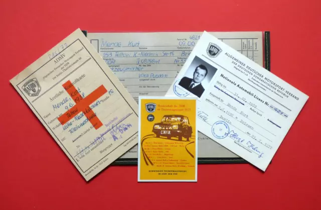 Rennfahrer Mappe mit ADMV Lizenz Kontrollkarte DDR Tourenwagenmeisterschaft 1972