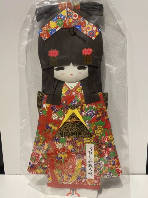 Japanese Handmade Vintage Saranoki Geisha Red Kimono Girl Washi Paper Doll 40cm