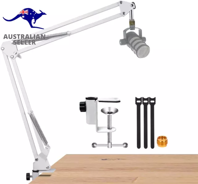 "White Boom Arm and Desk Stand for Rode Podmic - Ideal for Podcasts, Gaming,