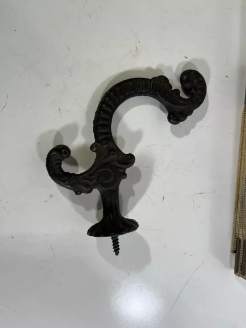 Vintage Victorian Cast Iron Coat Hook Cap Hat Hanger Salvage Hardware 4" Black