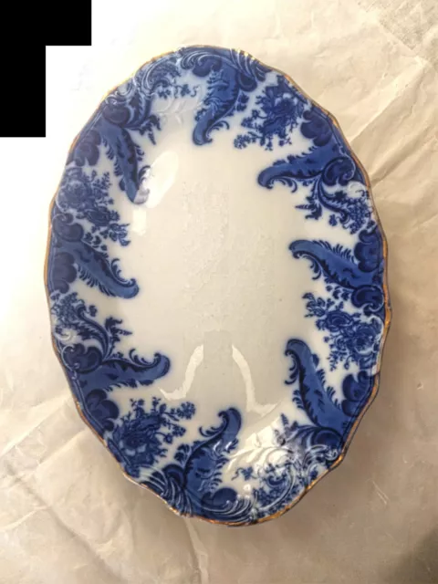 Antique W.H. Grindley Flow Blue Argyle 43 cm Oval Serving Platter  1891 - 1914