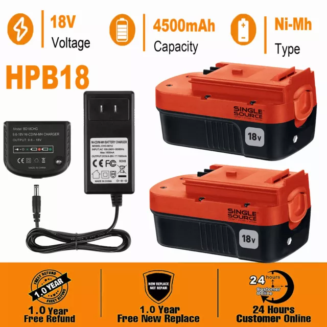 18V for Black & Decker HPB18 18 Volt 4.5Ah Battery /Charger HPB18-OPE  244760-00A