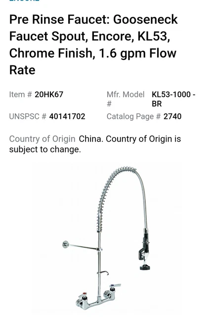 Encore wall mount pre-rinse faucet.