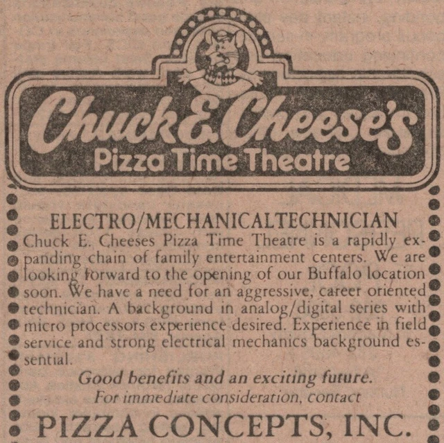 CHUCK E CHEESE’S Pizza Time 1982 Employee Newspaper Classified 80s ...