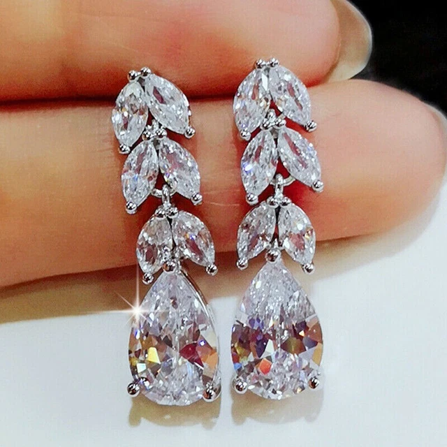 2.6ct VVS1 Pear Cut Moissanite Drop Dangle Stud Earrings 14k White Gold Plated